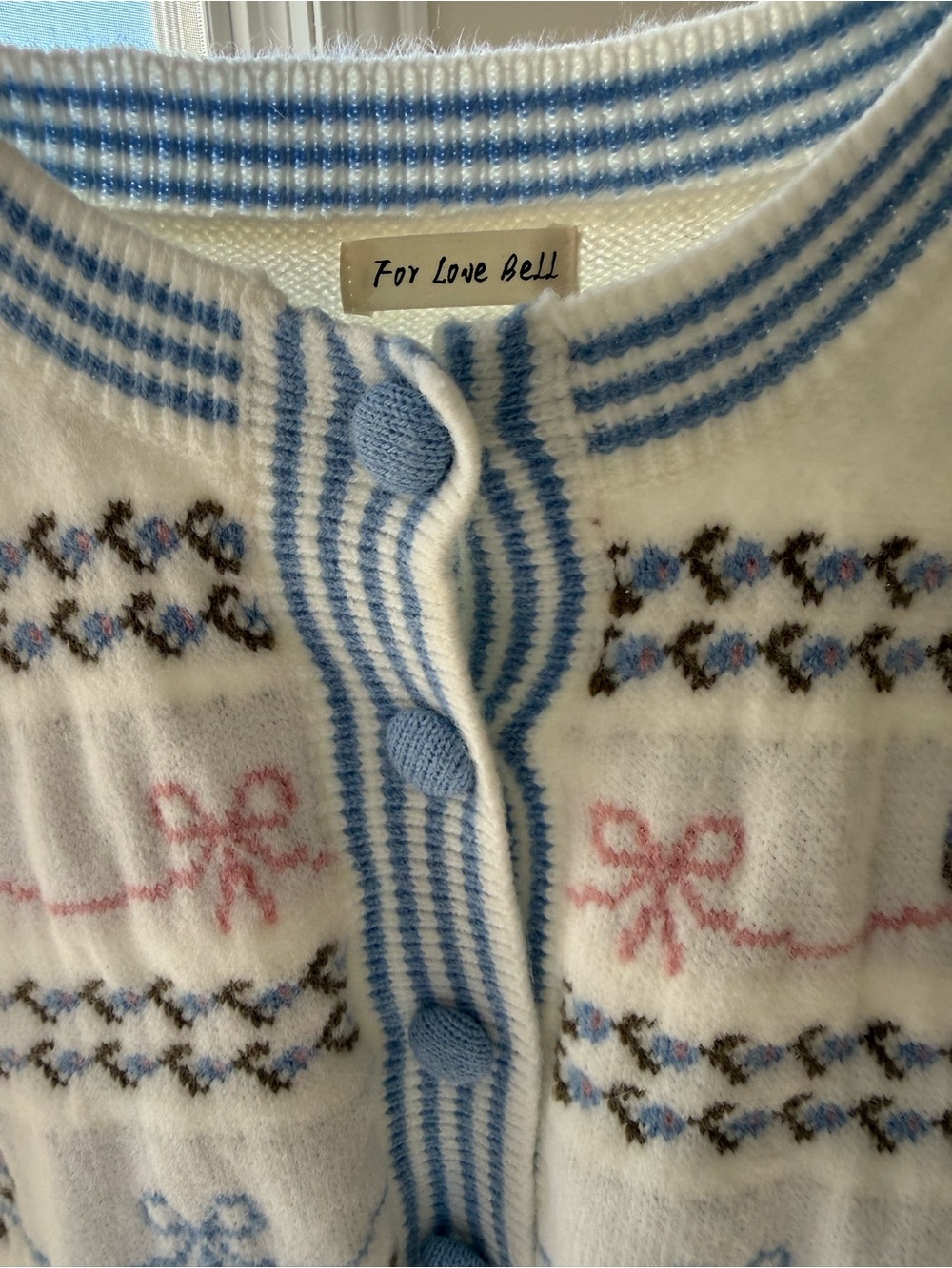 For Love Ball White & Light Blue Floral Knit Cardigan - Picture 2 of 6